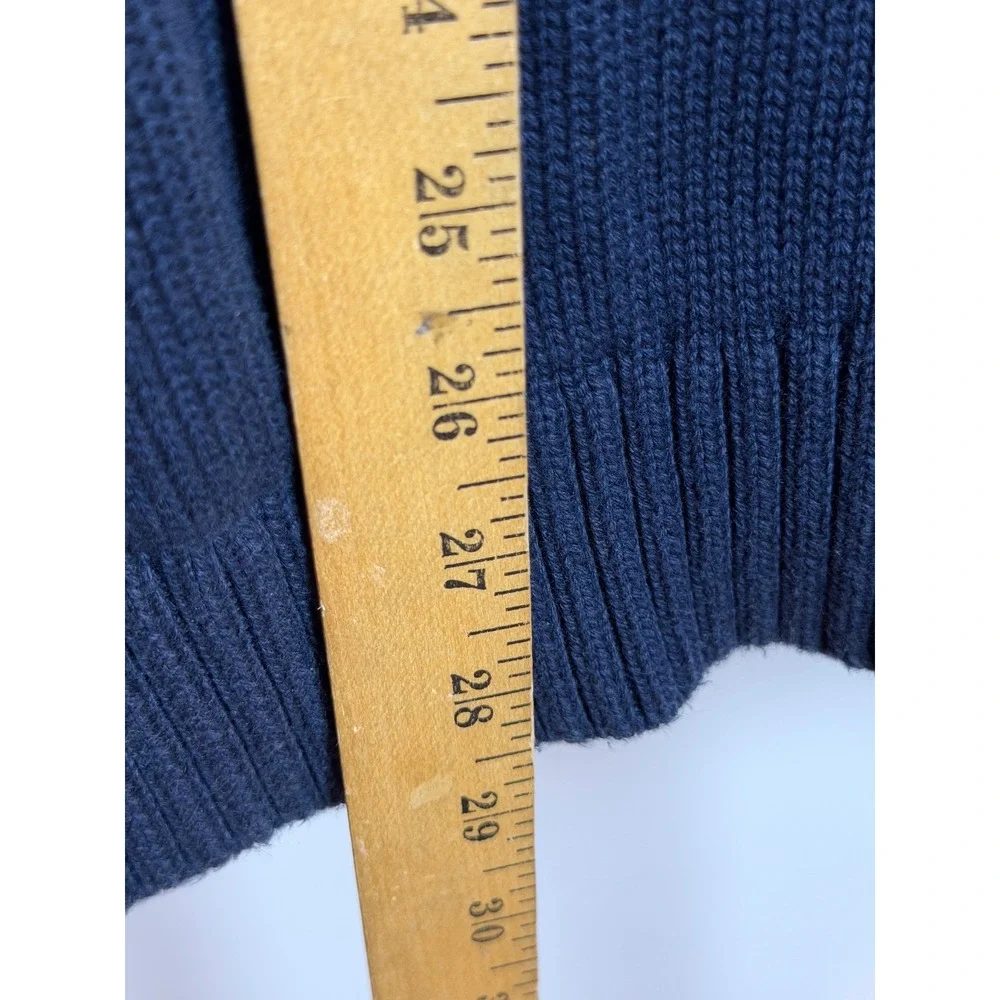 LL Bean Mens Navy Blue Fair Isle Nordic 1/4 Zip Cotton Sweater Large Cabin Core